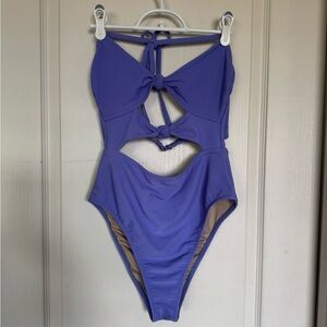 Dark Lavendar Cutout One-Piece Swimsuit